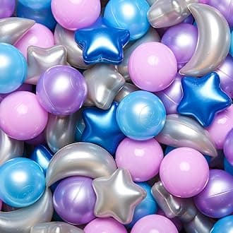GOGOSO Ball Pit Balls Stars Moon Shapes Plastic Pitballs for Toddler Play Tent Baby Photo Props Kids Pool Water Toys Kiddie Pool Party Decor,Pearl Blue+Pearl Purple+Purple Gray,100PCS