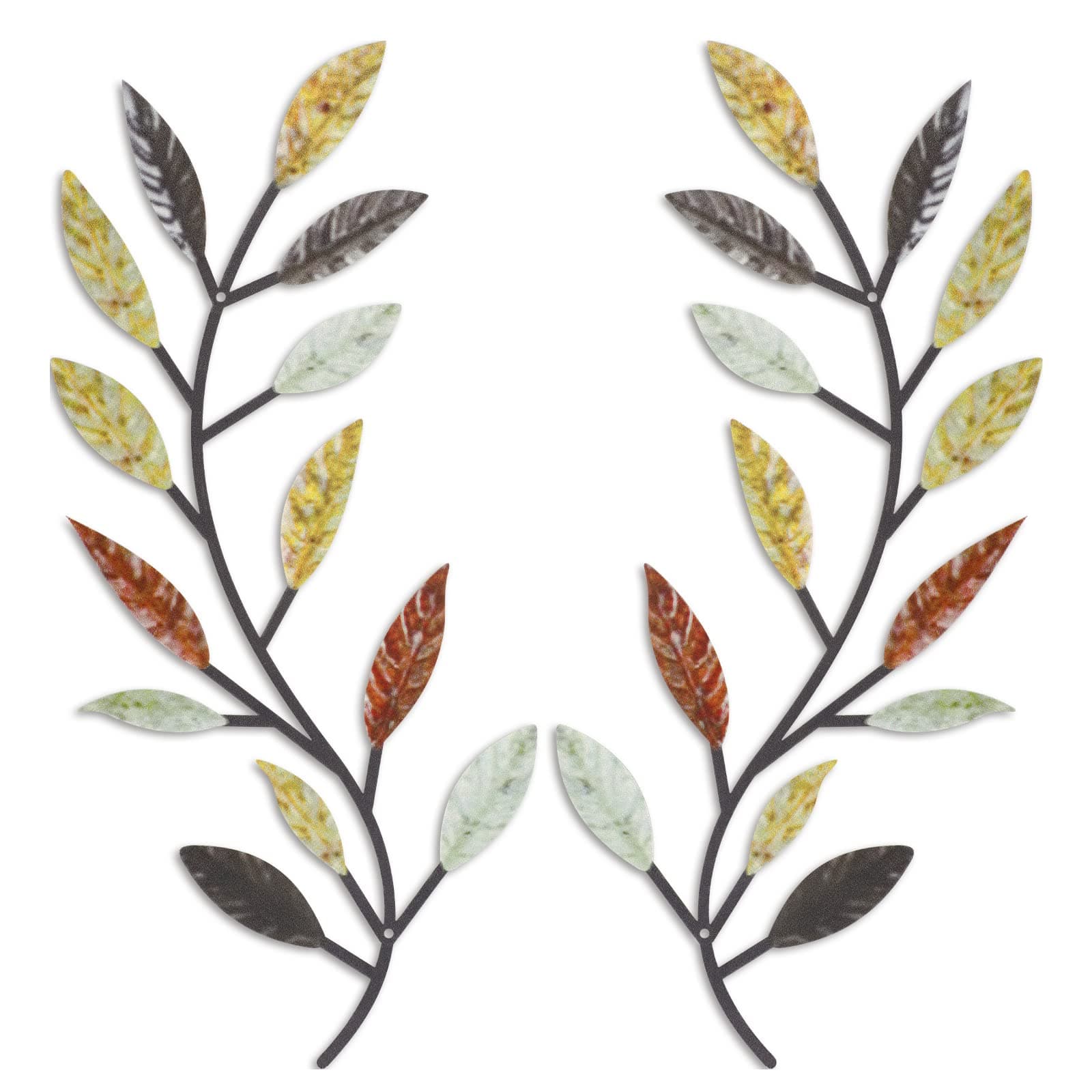 2 Pieces Metal Tree Leaf Wall Decor Vine Olive Branch Leaf Wall Art Wrought Iron Scroll Above The Bed, Living Room, Outdoor Decoration (Multi Color)