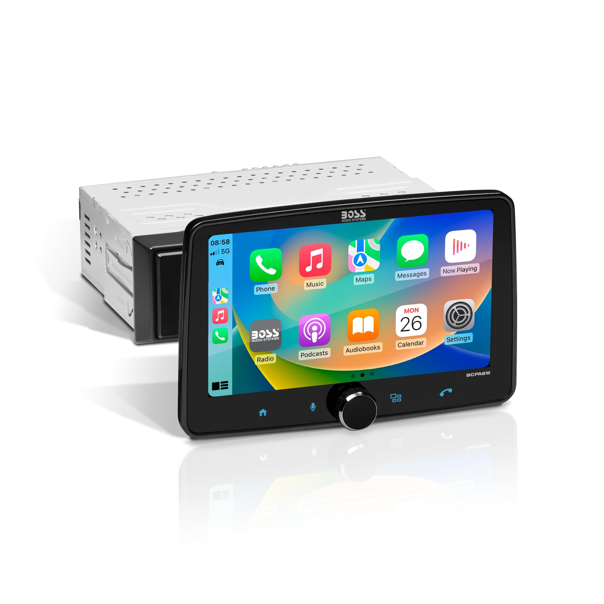 BCPA8W Car Stereo – Wireless Apple CarPlay & Android Auto, Single Din, 8 Inch Touchscreen, Bluetooth, No CD DVD Player, AM/FM Radio Receiver