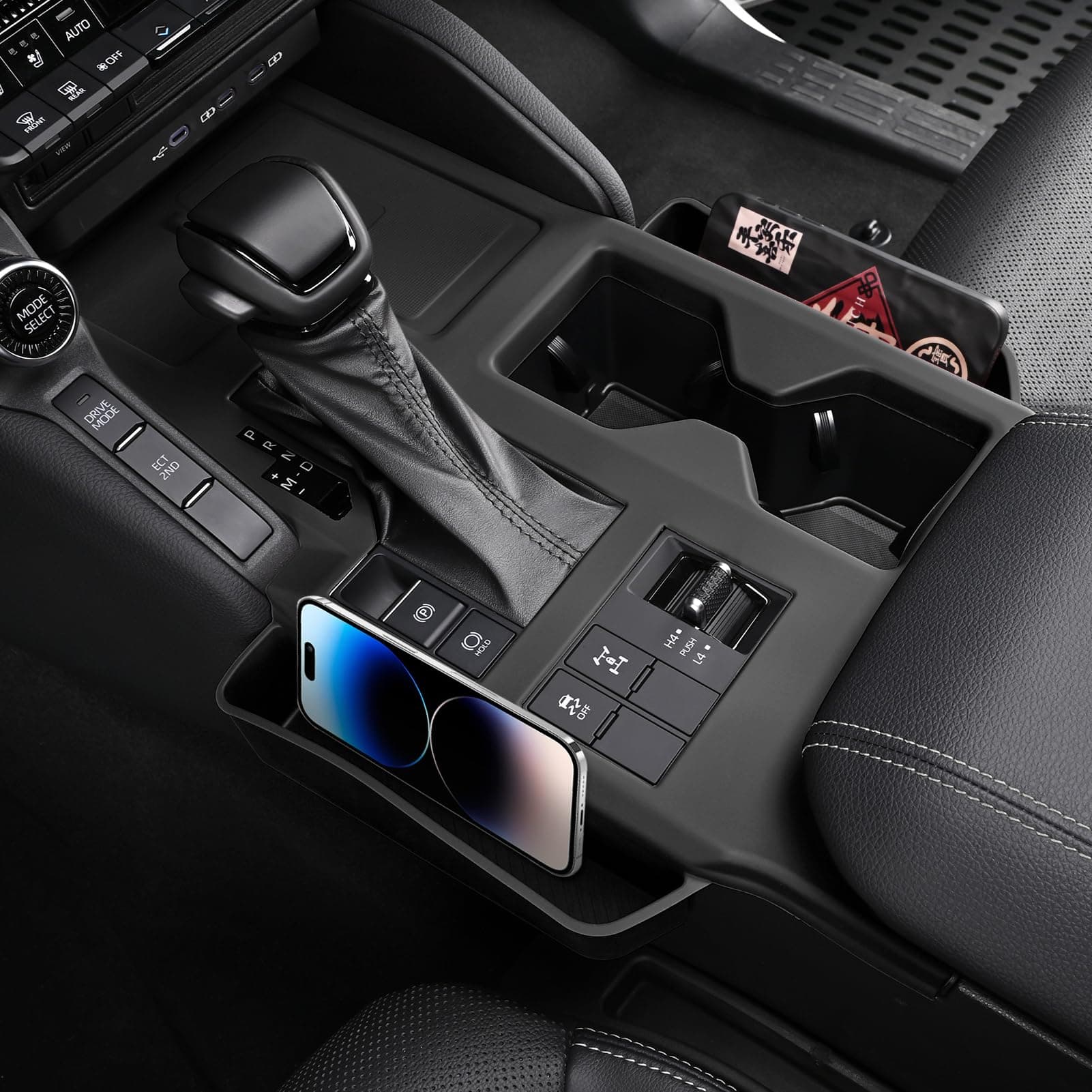 Console Silicone Storage Box for 2024-2025 2026 Toyota Land Cruiser 250 1958 Prado LC250 J250 Center Cup Wireless Charging Pad Seat Seam Storage Box Interior Tuning Accessories (Black) 1