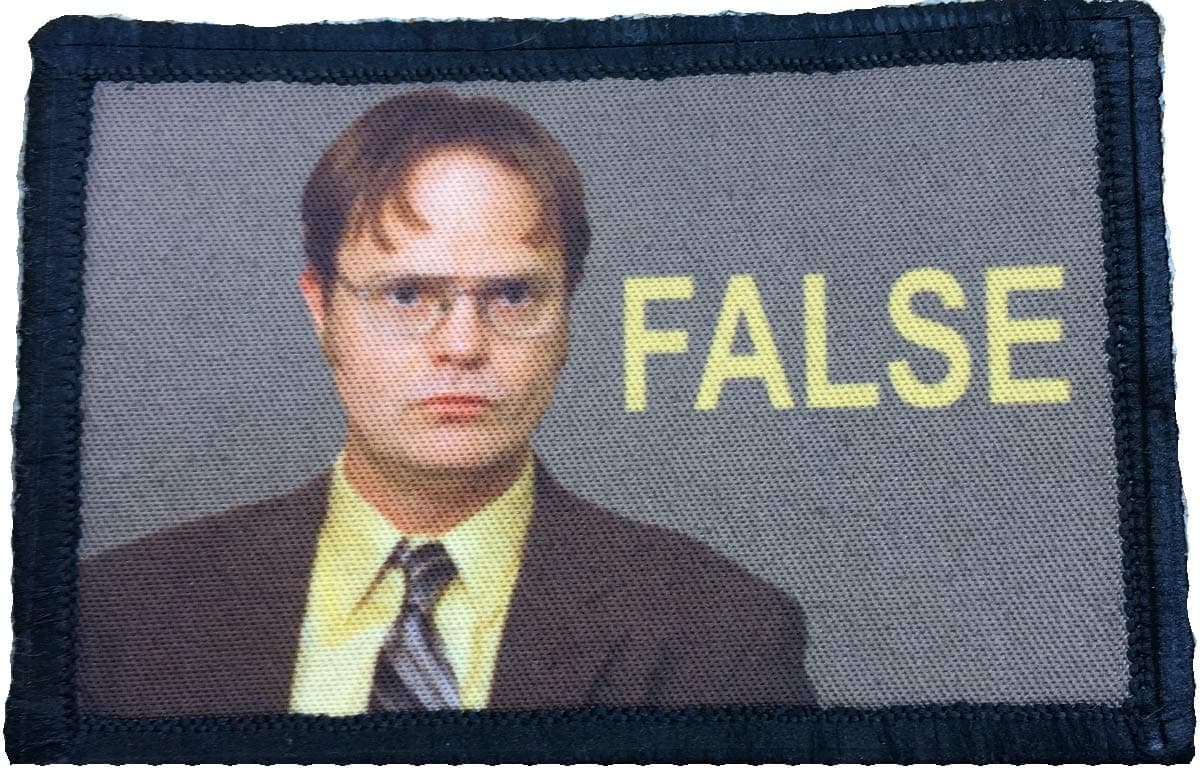 The Office Dwight Schrute "False" Morale Patch Funny Tactical Military 2x3" Hook and Loop