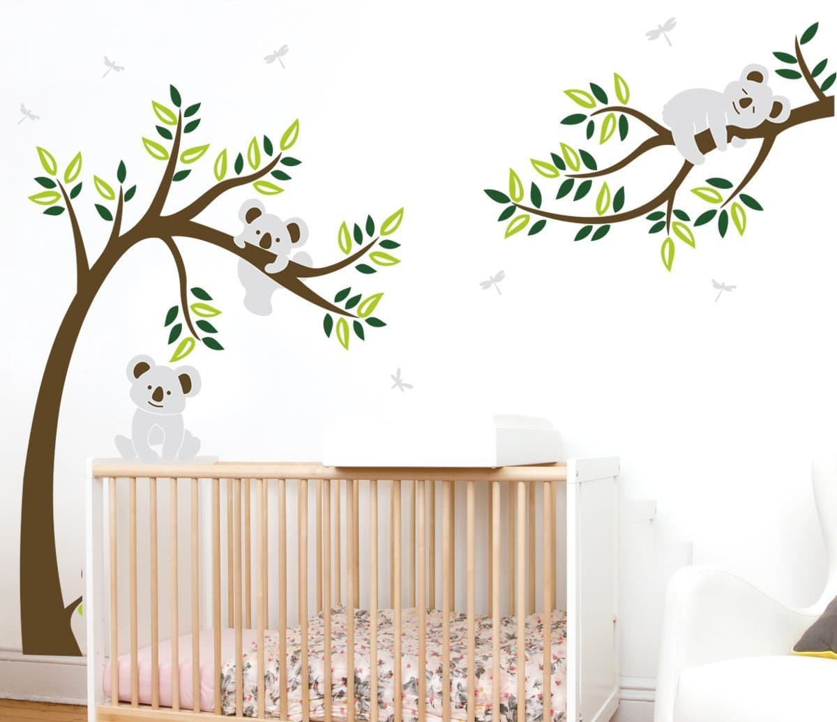 ALiQing Nursery Wall Decals~Family Tree Wall Decal Koala Bear Wall Stickers Kids Baby Bedroom Wall Decor (225cm Width x 150cm Height) (Brown,Green)