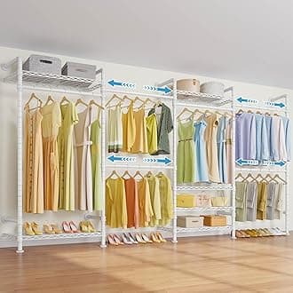 Timate F4 Wall Mounted Clothes Rack Industrial Pipe Clothing Rack for Hanging Clothes, Expandable Garment Rack Heavy Duty Wardrobe Closet Organizer and Storage, Adjustable Industrial Closet Kit, White