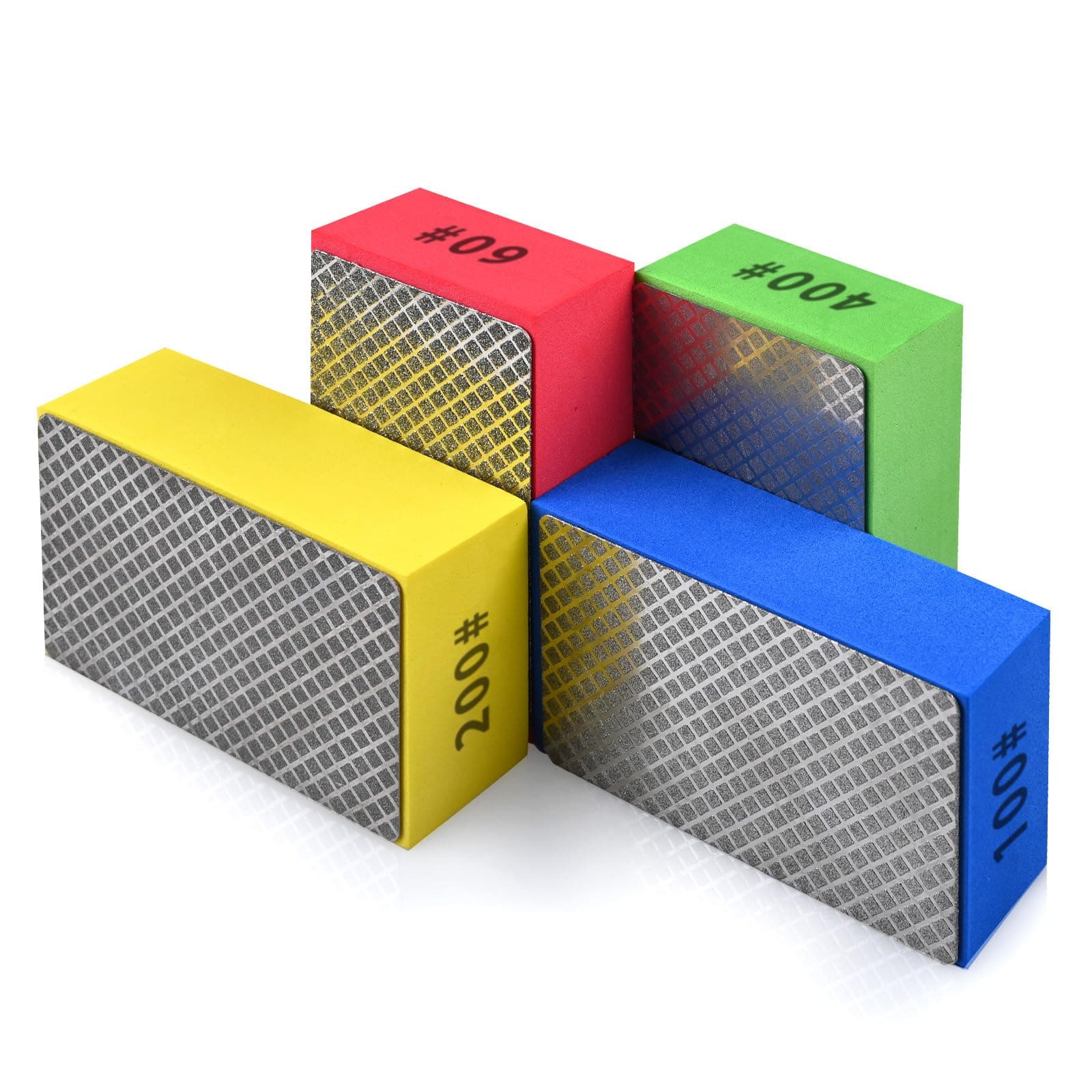 4pcs Diamond Hand Polishing Pads for Ceramic Tile Glass Grinding,Sanding Blocks Polishing 60#,100#,200#,400#