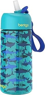 Bentgo Kids Water Bottle - Leak-Proof, Durable Tritan, BPA-Free 15 oz. Cup for Kids/Toddlers Ages 3+, Bite & Sip Spout, Carrying Handle, & Dishwasher Safe for School, Sports, Daycare & Camp (Sharks)
