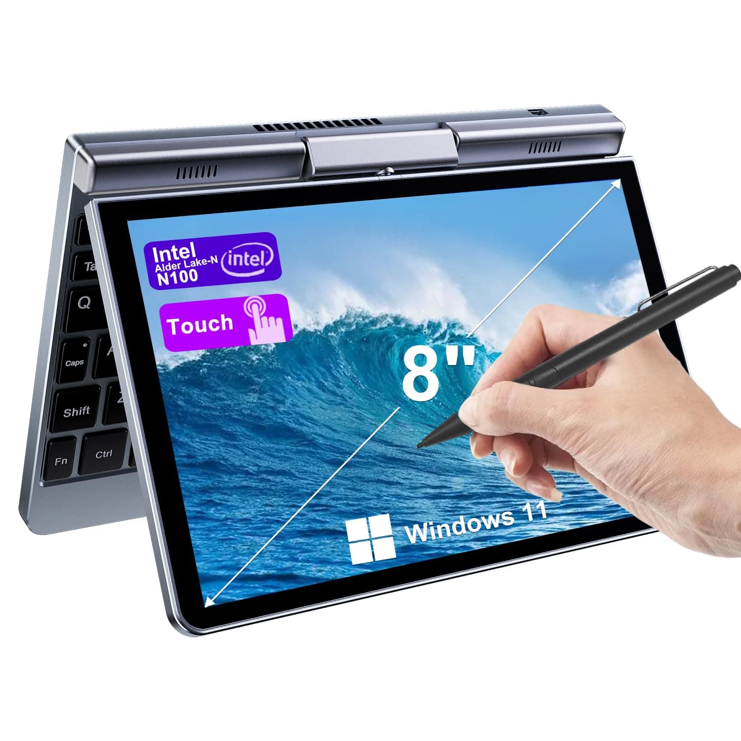 Crelander 2-in-1 Mini Laptop | 8-Inch Touchscreen Portable Small Pocket Computer | Intel 12th Gen N100 Processor | 12GB DDR5 RAM 1TB SSD | PD 30W Charging | WiFi6 BT5.2 |Backlit Keyboard |Windows 11
