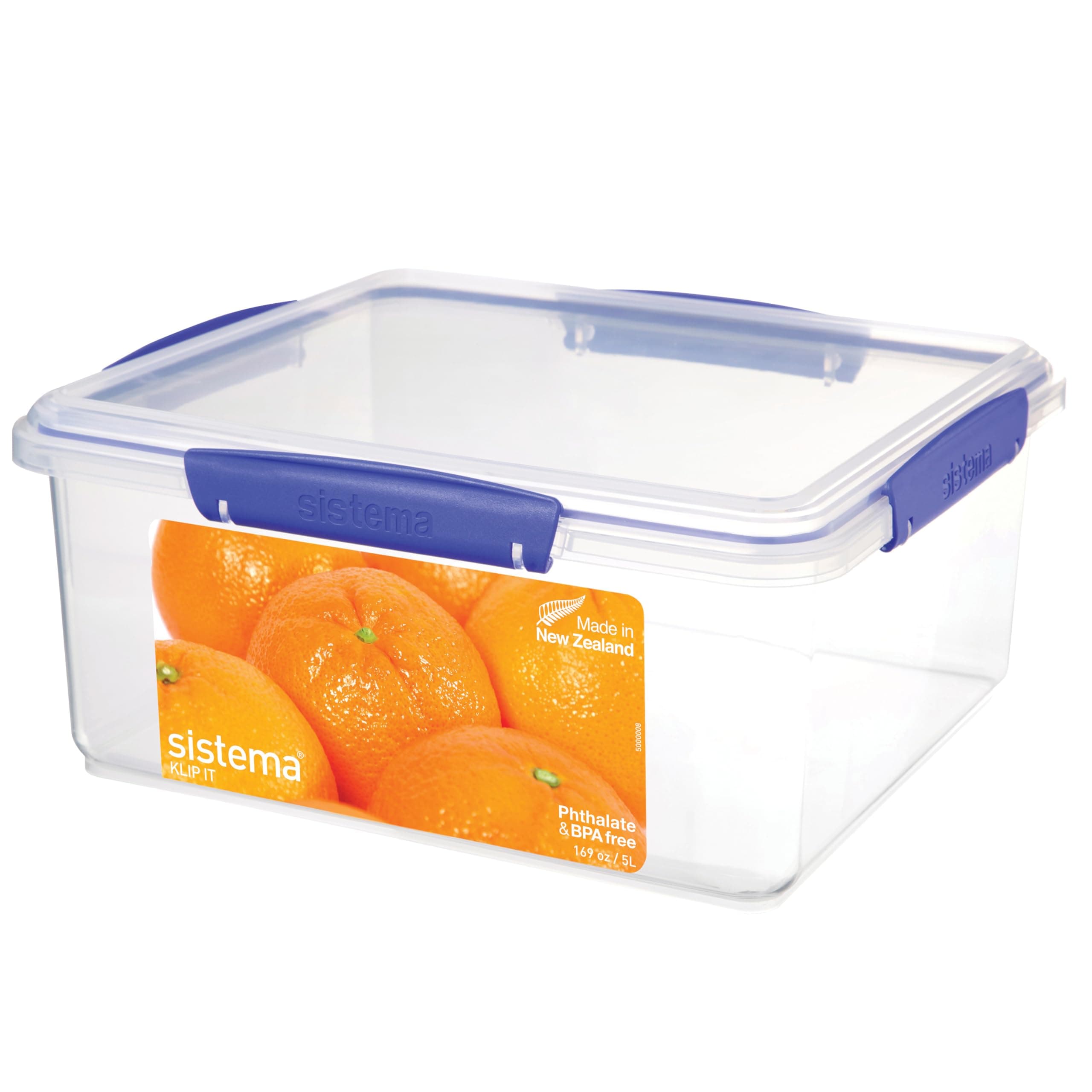 Sistema KLIP IT Food Storage Container, 5 L, Airtight & Stackable, BPA-Free, Clear with Blue Clips