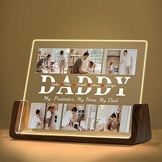 Fathers Day Personalized Gifts, Dad Gifts from Daughter Son, Personalized Night Light with Acrylic Plaque, Custom Gift for Dad Grandpa Husband Christmas Birthday Personalized Photos Gifts