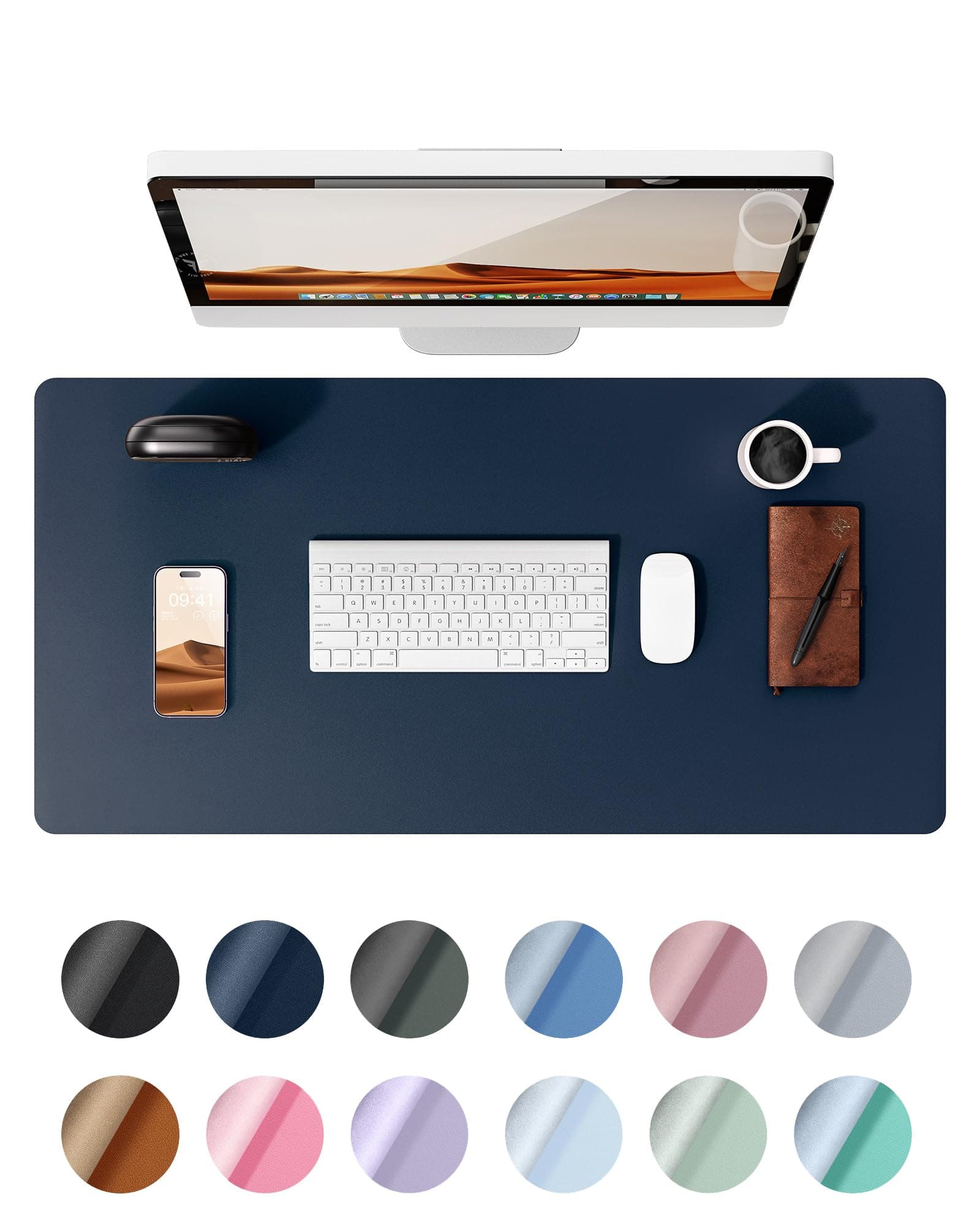 YSAGi Leather Desk Mat, Large Mouse Mat, Non-Slip Desk Pad, Waterproof Leather Table Protector Writing Pad for Office and Home (60 x 35 cm, Dark Blue)
