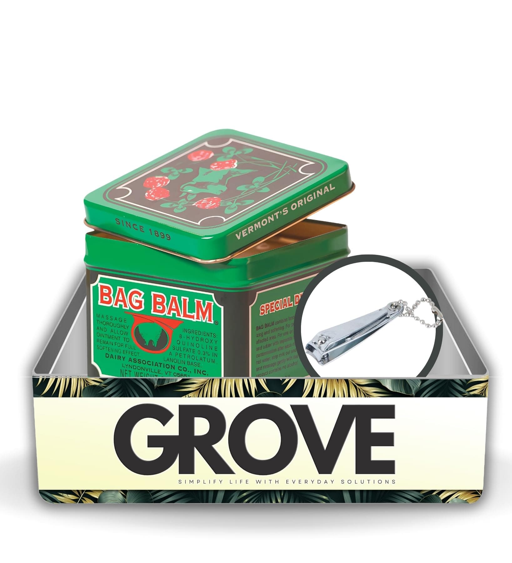 Grove Vermont's Original Udder Bag Balm Ointment 8 oz Bundle with Nail Clipper - Moisturizing Balm for Dry Cracked Feet and Hands - Original Bag for Effective Skin Relief and Care - (2 Items)