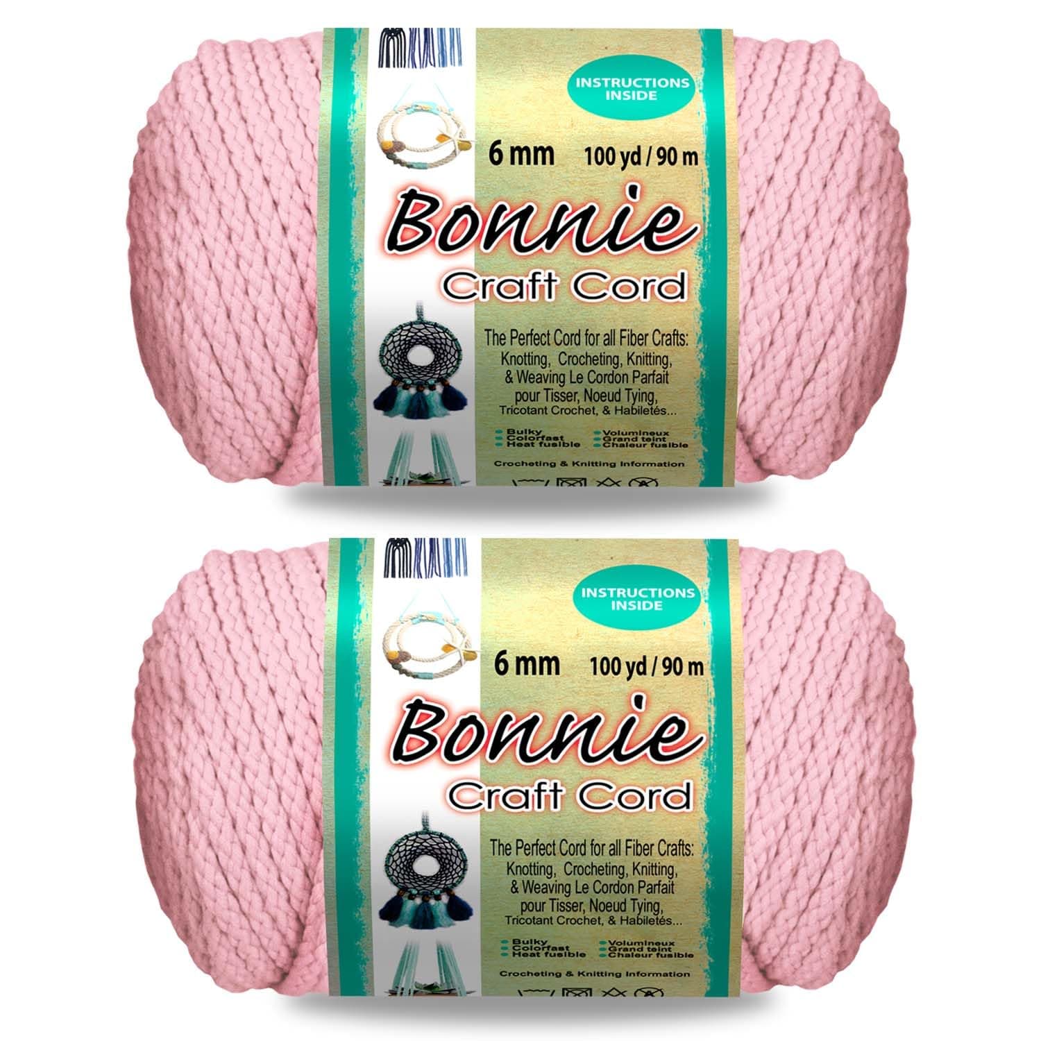Pepperell Bonnie Braid Macrame Cord | 6mm x 100yd Pink (Value 2-Pack) | Twisted Polypropylene Cord for DIY Crafts, Plant Hangers, Wall Hangings, Crochet & Macrame | Long-Lasting, Vibrant Color