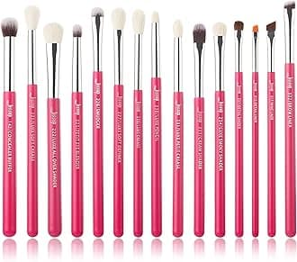Jessup Brand 15pcs Eyeliner Makeup Brush Tool Kit Beauty Eye shadow Lipstick Pencil Fiber hair Brushes Set Rose carmin/Silver T197