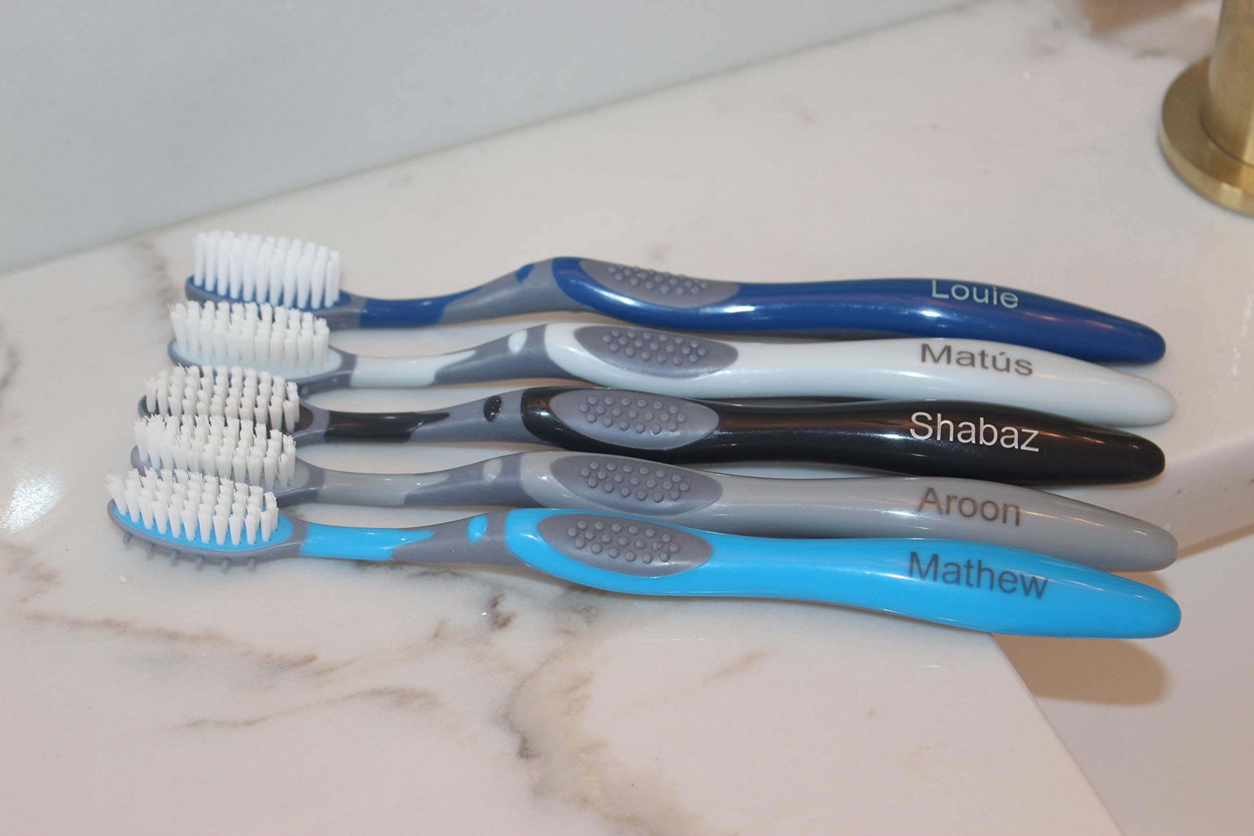 Personalised Gift - Personalised Toothbrush Adults - 5 Pack - Any Names, 5 Different Colours, Manual Toothbrush