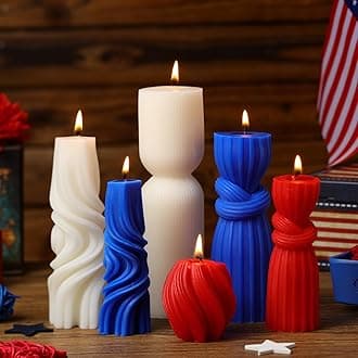 6 Pcs 2. 36-6. 89 Inch 4th of July Pillar Candles White, red and Blue Ribbed Decorative Candle Set Cute Soy Wax Scented Ribbed Patriotic Decor for Home