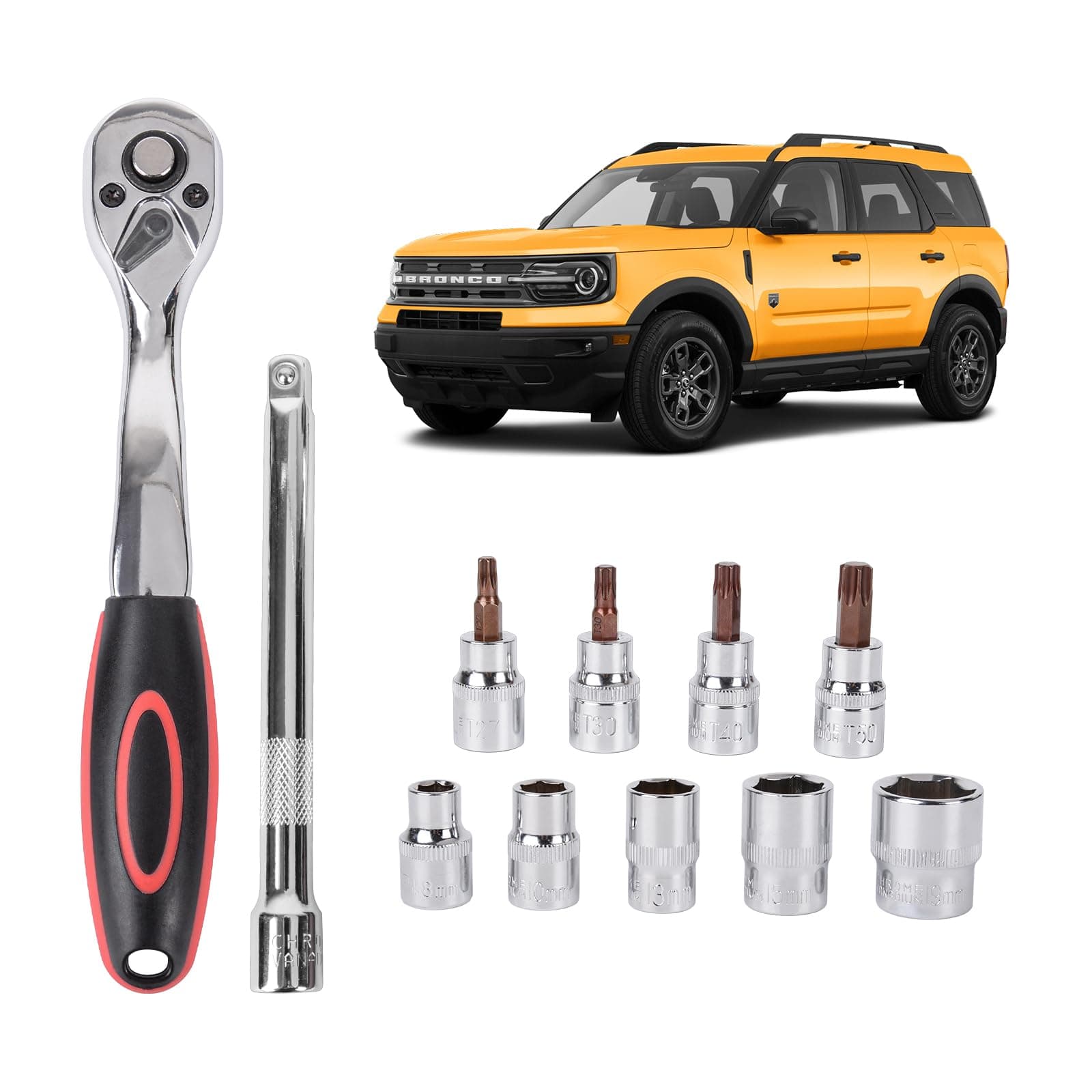 OMU Compatible With Removal Tool Kit Bronco 2021-2024(Not Sport,Hard Top),Torx Tools Set Socket Use in Removing the Door,Roof,Spare Tire,Other Hardware Devices