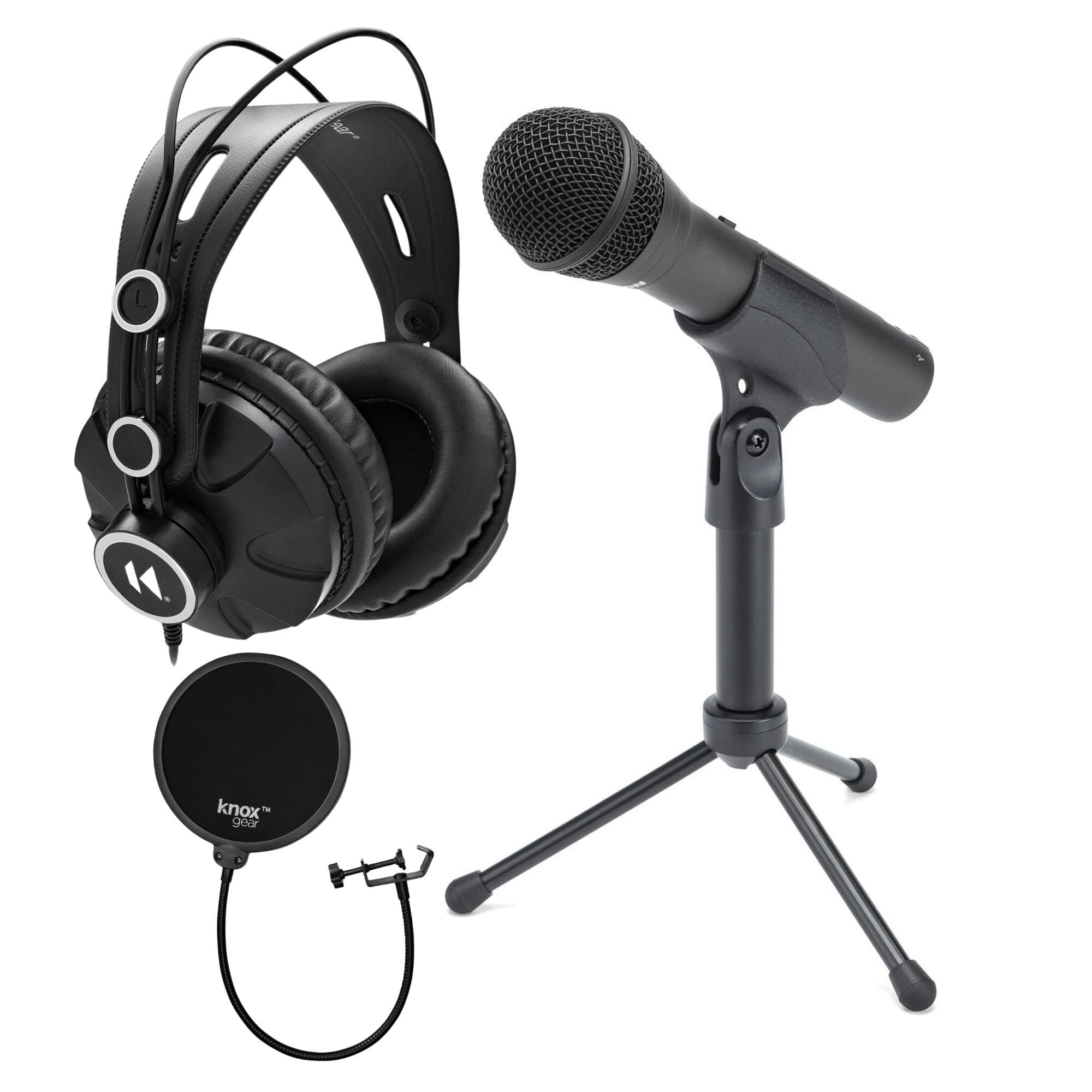 SAMSON Q2U Black Handheld Dynamic USB Microphone Bundle with Pop Filter and Closed Back Over-Ear Headphones (3 Items)