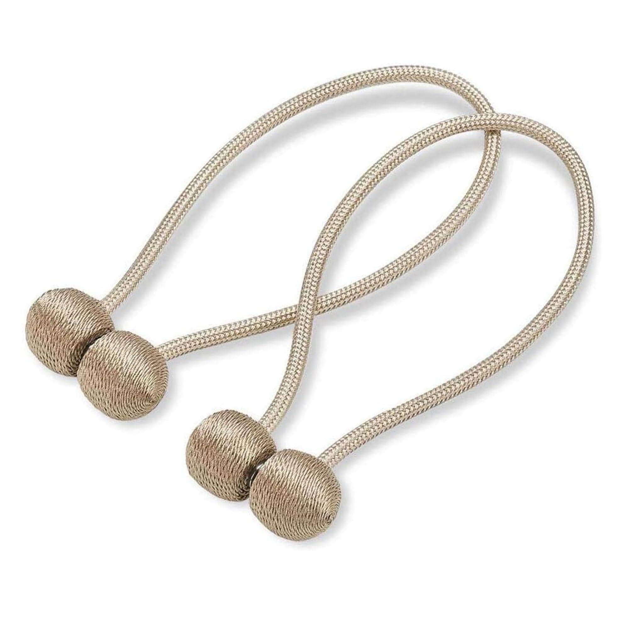 Sulfar Magnetic Curtain Tiebacks | 1 Pair Decorative Rope Holders for Small Windows & Drapes | No-Drill Curtain Holder | Beige