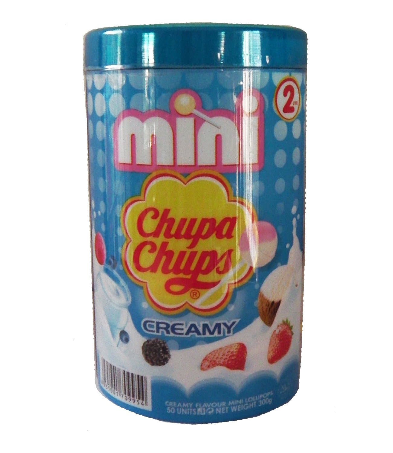 Chupa Chups Mini Lollipops - 50 Units with Plastic Can (Creamy)