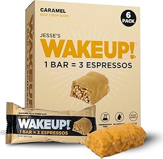 WAKE UP! Caffeinated Caramel Energy Bars - 350mg Caffeine Per Bar (3 Espressos) - Coffee Alternative for Extreme Energy & Focus - Vegetarian, Gluten-Free, Kosher - 6 Pack