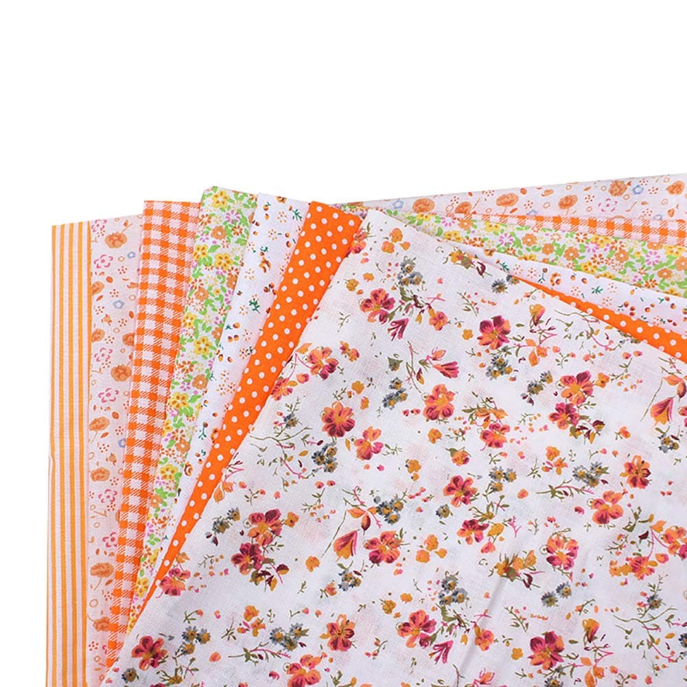 collectvoice 7Pcs Cotton Fabric Sewing Plain Cloth Floral Patchwork for DIY Quilting Bags Handkerchief Arts Crafts (25x25cm) Orange