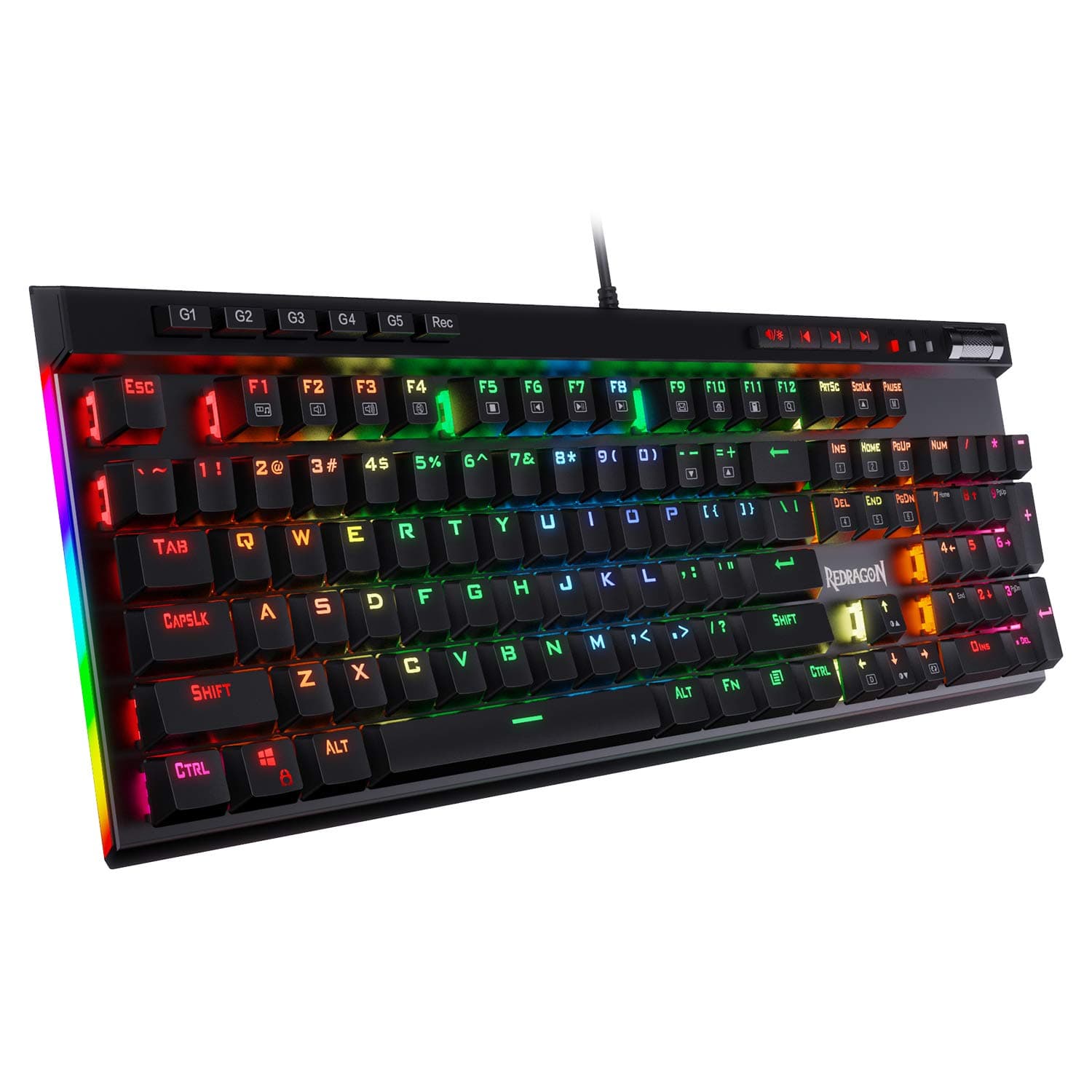 Redragon K580 VATA US layout RGB LED Backlit Mechanical Gaming Keyboard, Blue Switches, 104 Keys Anti-ghosting Macro Keys & Dedicated Media Controls, Onboard Macro Recording