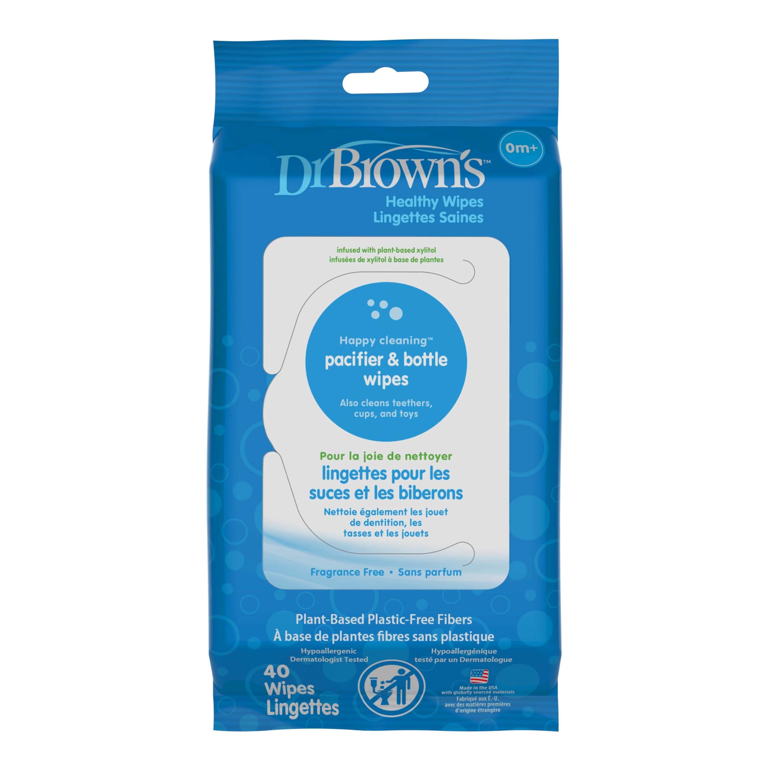 Dr. Brown's 0 Count Pacifier and Bottle Wipes 40 Count (Pack of 40 Count, White)