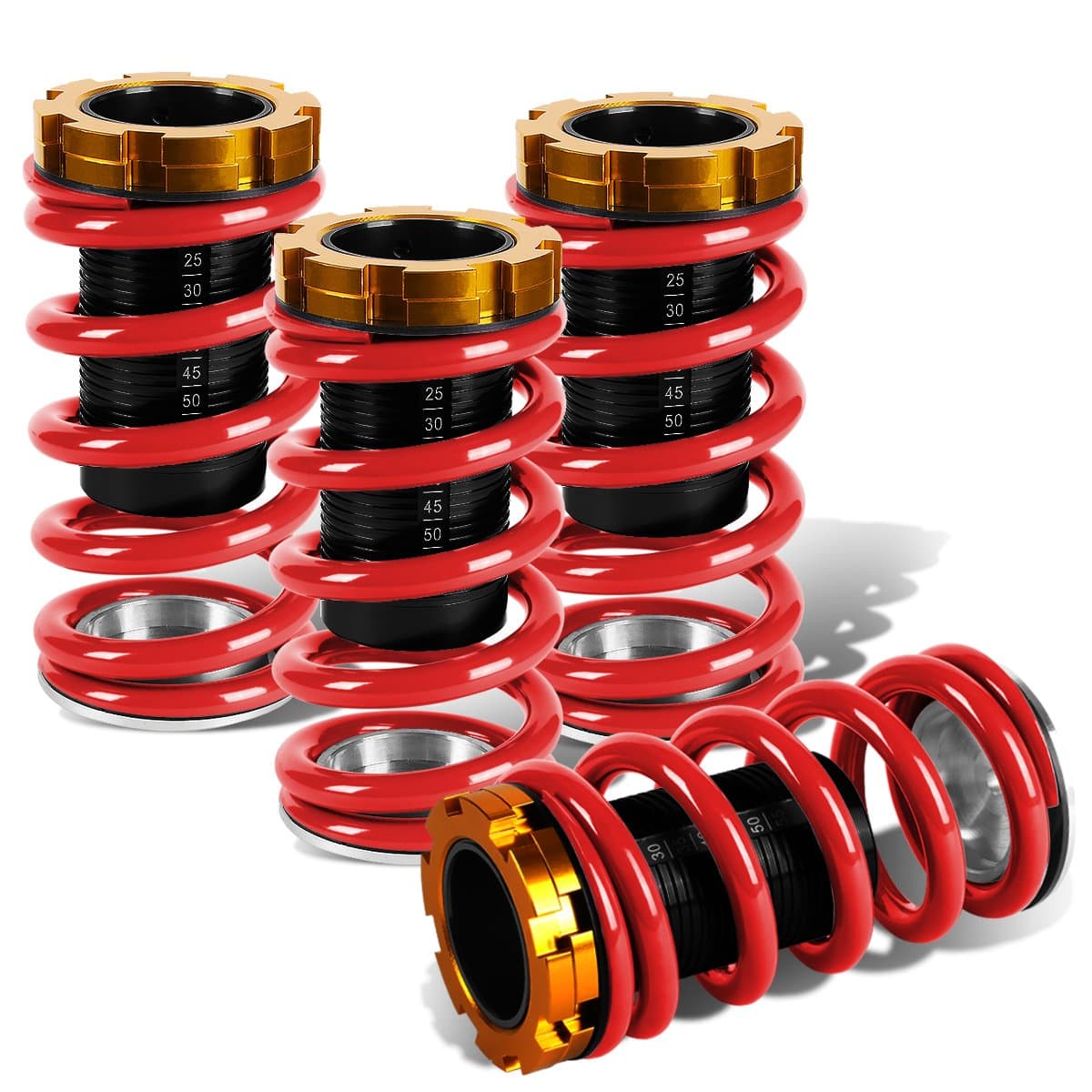 Auto Dynasty Aluminum Scaled Suspension Coilover Spring Compatible with Civic CRX Del Sol Integra 88-00, 1-4 Inches Lowering, 4-Piece (Red Spring Black Sleeves)