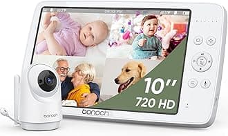 MegaView Baby Monitor No WiFi, 10" 720p Video Baby Montior with Camera and Audio, Up to Quad Split Screen, 10000mAh Battery, VOX Mode, Remote PTZ, Night Vision, for Multi-Child, Pets, Elderly