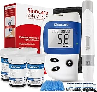 Blood Sugar Monitor, Sinocare Safe Accu2 Blood Sugar Test Kit with 100 Test Strips, 100 Lans, Light Indicator, No Coding, Easy to Use, Diabetes Testing Kit Home Use UK, mmol/L