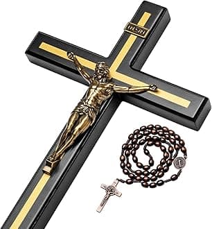 KUXBET 12" Wall Crucifix Cross with Wooden Cross Necklace Catholic Wood Jesus Christ Wall Hanging Cross Home Decor