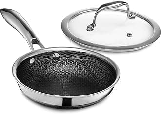 HexClad Hybrid Nonstick 7" Fry Pan with Tempered Glass Lid and Cold Handle - Dishwasher and Oven Safe - Induction Safe - All Countertops