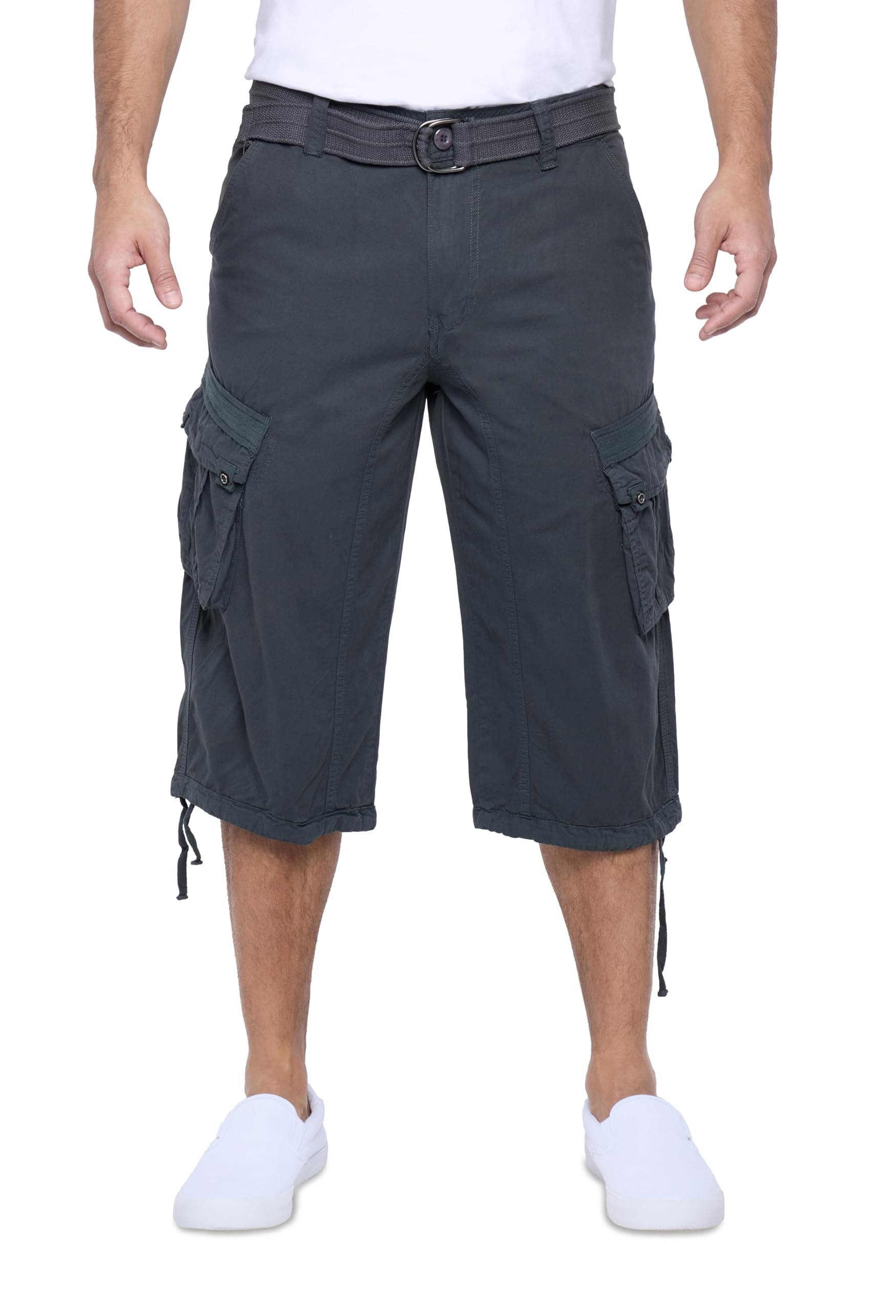 X RAY Men's Belted Long Cargo Shorts for Men, Below Knee Length Mens Cargo Shorts, 3/4 Pants (Big and Tall Shorts for Men)