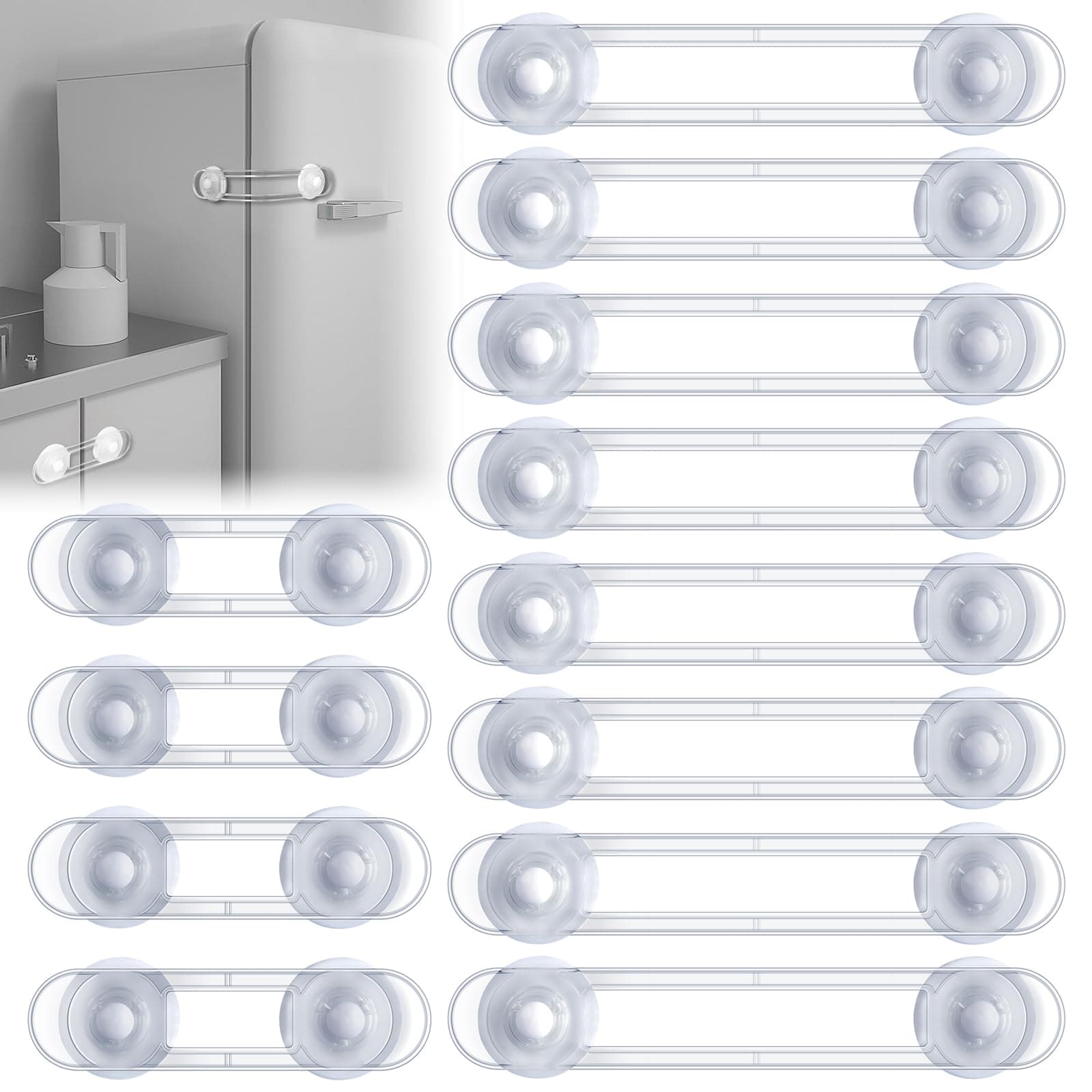 Child Safety Cupboard Door Strap Locks, 12 Pack Baby Proof Your Cabinets with No Trapped Fingers, Easy Install, No Tools Needed