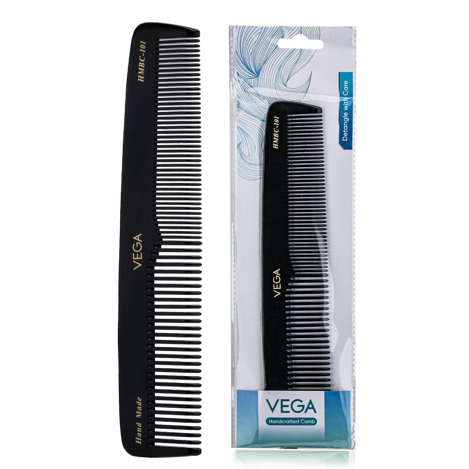 Vega Handcrafted Graduated Dressing Comb for Men & Women, Detangling, Daily Grooming | Cellulose Acetate Derived Non-petroleum Based Material from Plant, (India's No.1* Hair Comb Brand, HMBC-101)