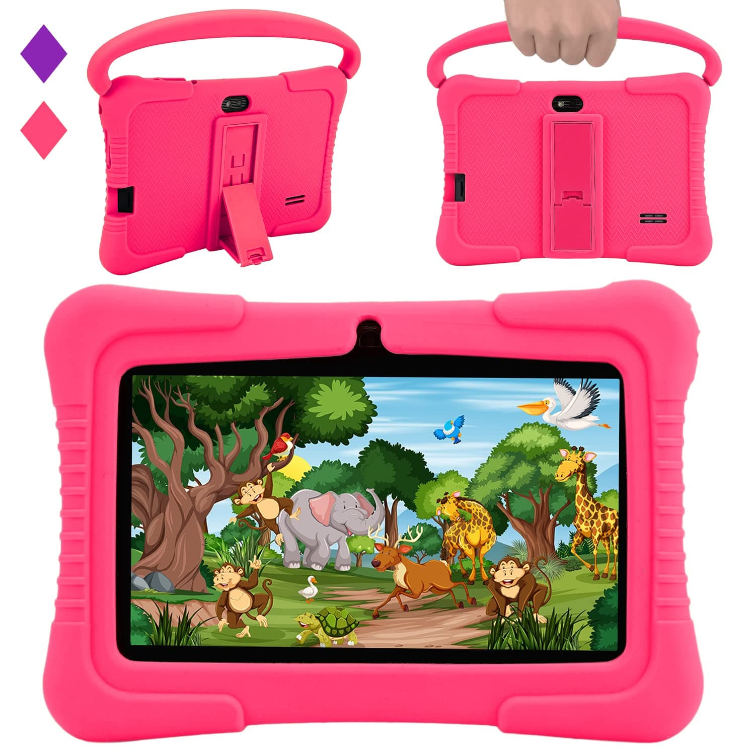 Veidoo Kids 7" Android Tablet PC, 2GB RAM, 32GB ROM, Safety Eye Protection, WiFi, Dual Camera, Games, Parental Control APP, with Silicone Case (Pink)
