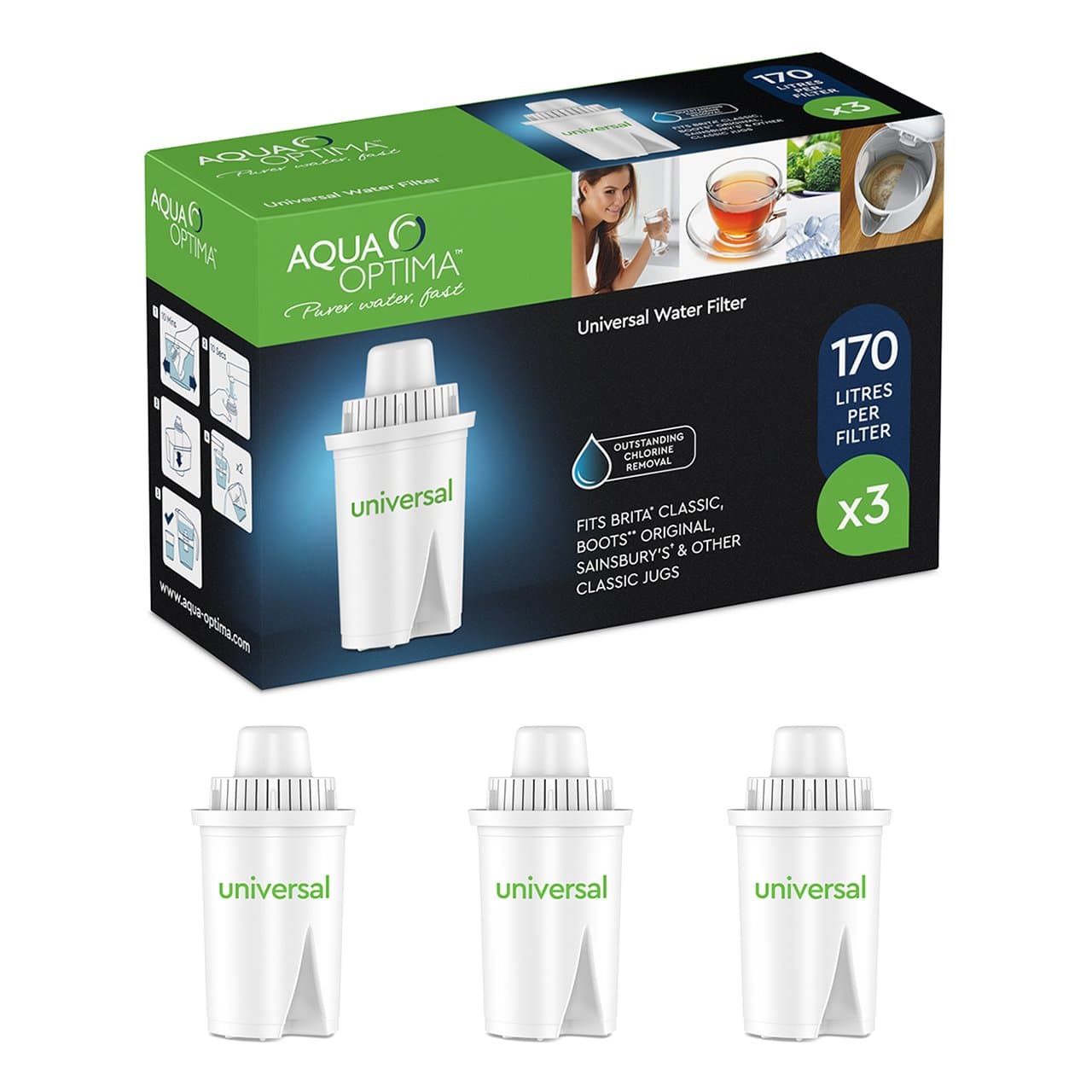 Aqua Optima Universal Water Filter Cartridge-3 Pack, White, 3 Count (Pack of 1)
