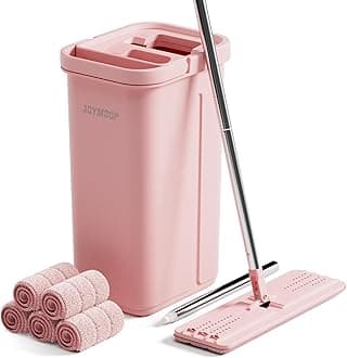 Mop and Bucket with Wringer Set, Hands Free Flat Floor Mop and Bucket, 60" Mop with 5 Reusable Microfiber Pads, Wet and Dry Use, Floor Cleaning System - Pink