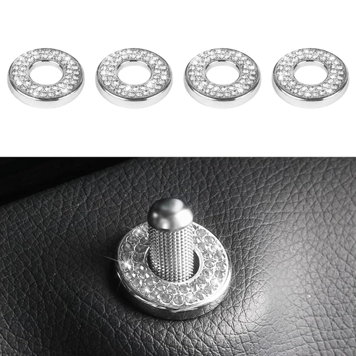 4Pack Bling Car Inner Door Lock Pull Stickers, Rhinestones Bling Car Pull Rod Bolt Decoration Covers Interior Car Accessories, for Mercedes-Benz A/B/C/E Class GLC GLA GLK GLA (White)