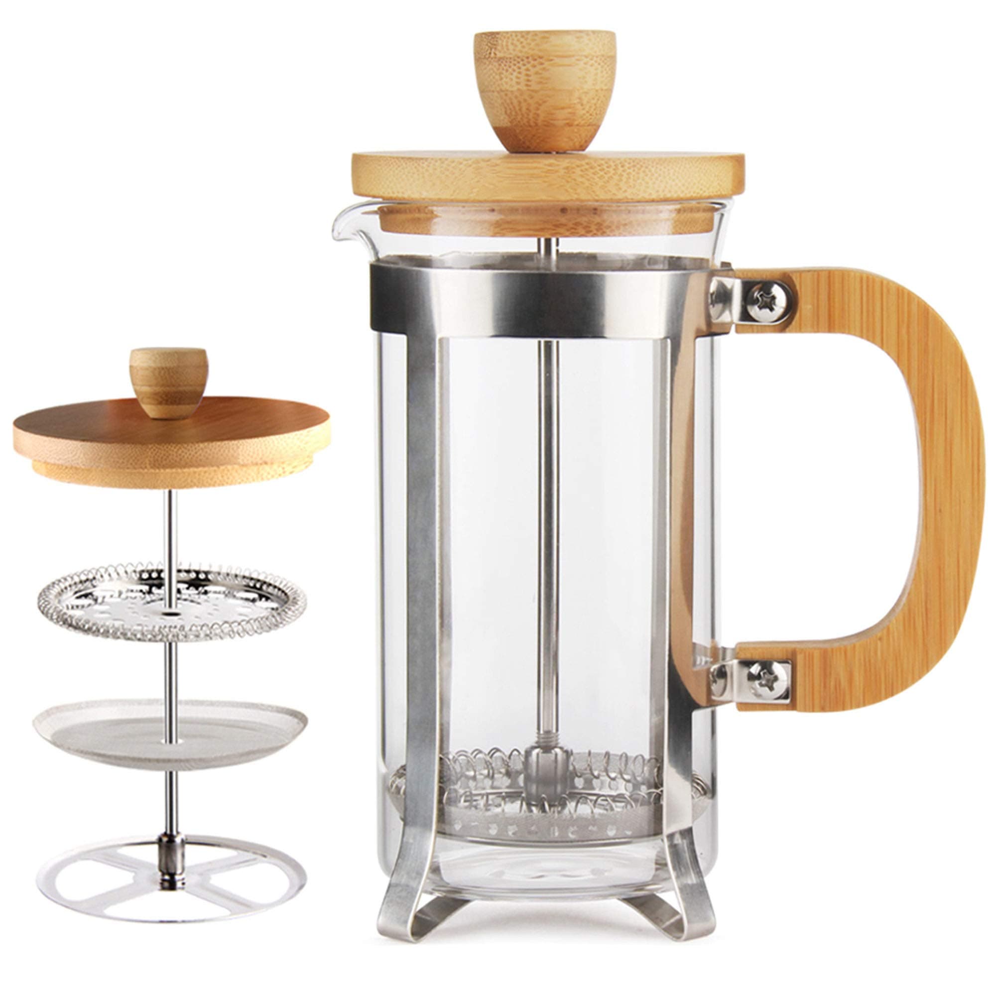 12 oz French Press Coffee/Tea Maker Single Cup Espresso Press Stainless Steel Filter 0.35L High Borosilicate Carafe Durable Bamboo Handle Small Coffee Maker