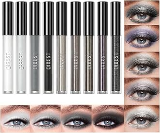 Black Grey Smokey Liquid Eyeshadow Kit for Halloween Goth Makeup, Smoky Silver Gray White Eye Shadows for Bold Dark Gothic Makeup Looks, Matte Shimmer Long-Lasting Eye Makeup Set (9 Colors)