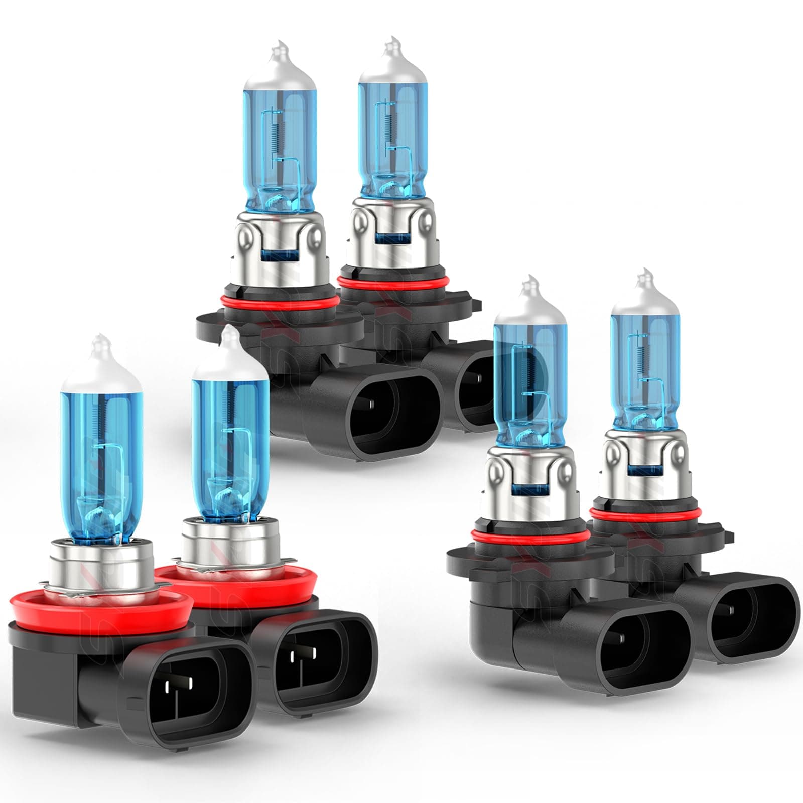 Upgraded Halogen Headlight Bulbs For Toyota RAV4 2006 2007 2008 2009 2010 2011 2012, 9005 9006 High Low Beam H11 Fog Lights Combo, 6000K White, 300% Brightness, Plug n Play, 6-PCS