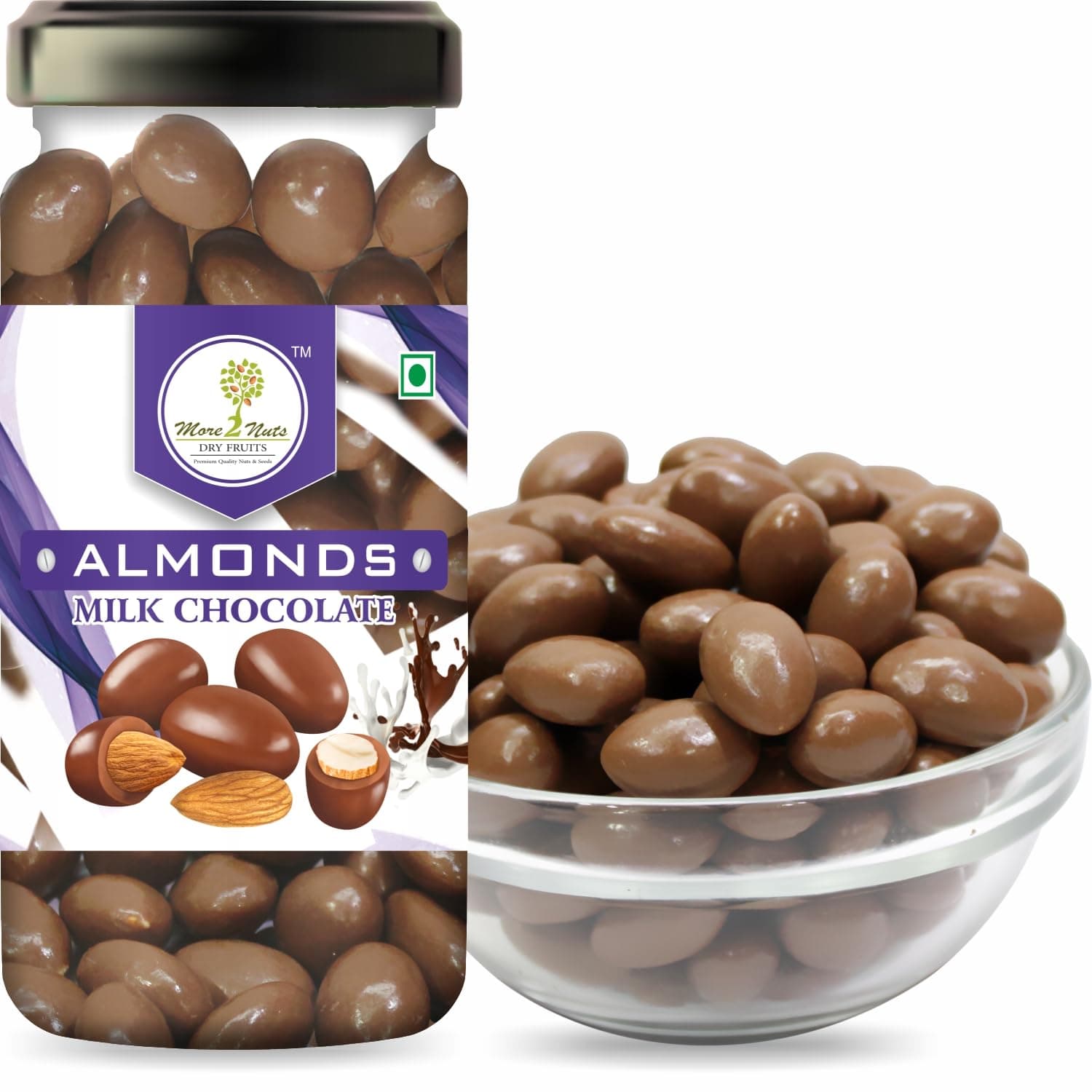 More2nuts Milk Chocolate covered Almonds 250g Jar Pack | Dry Fruit Chocolate | Badam Chocolate | Milk Chocolate