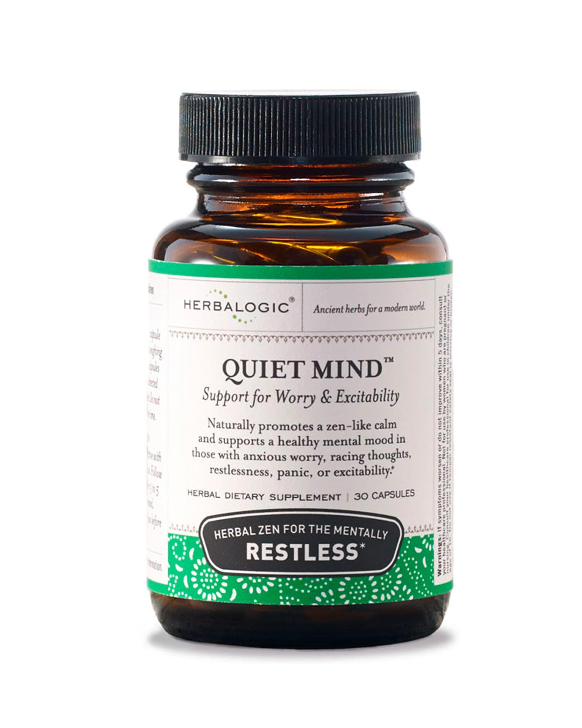 Herbalogic - Quiet Mind Herb Capsules - Non-Sedating, Promotes a Feeling of Zen-Like Calm - Eases Anxious Worry and Panicky Mood - Based on The Traditional Chinese Formula GUI Pi Tang - 30 Cap Count