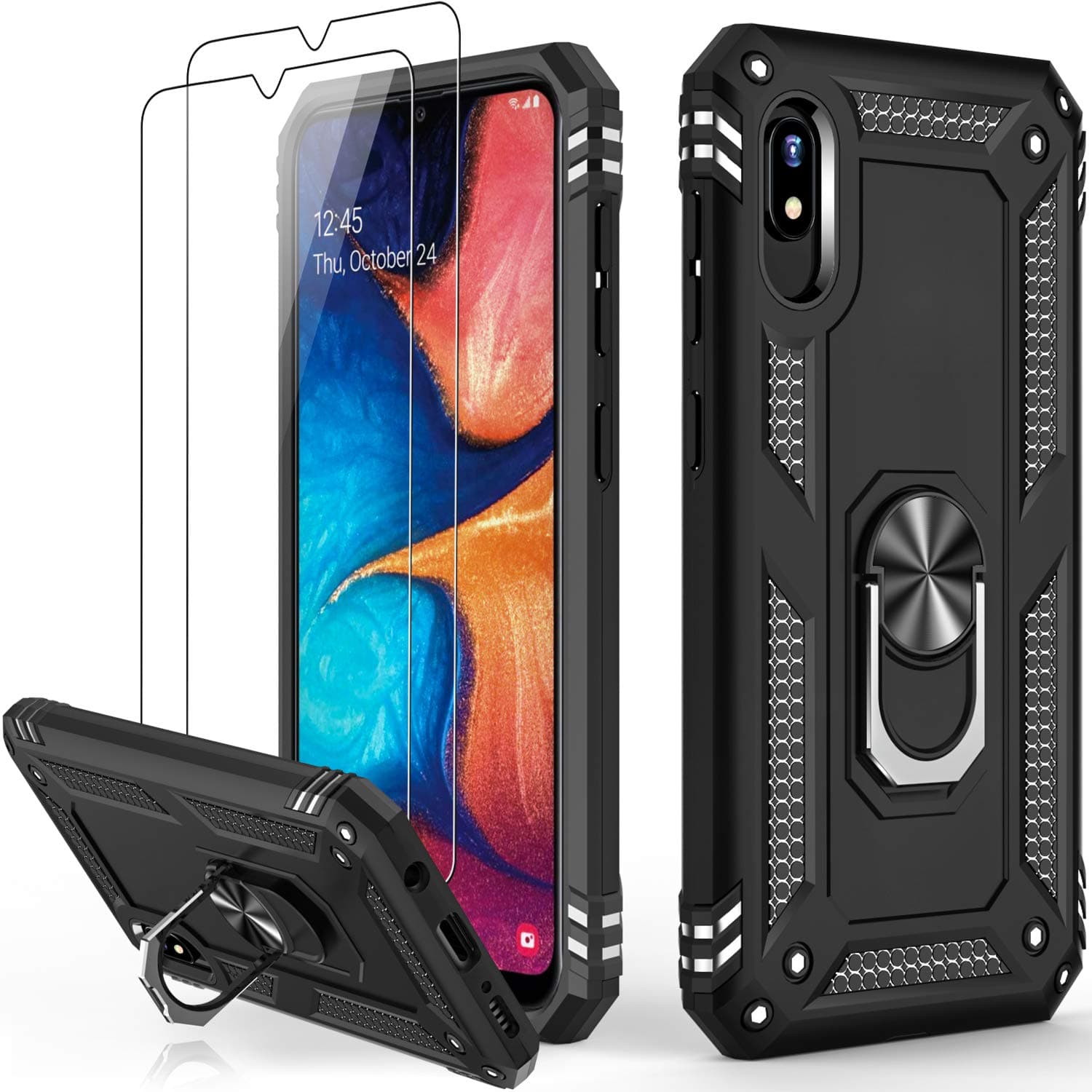 IKAZZ for Galaxy A10e Case with Screen Protector,Military Grade Shockproof Heavy Duty Protective Phone Cover Pass 16ft Drop Test with Magnetic Kickstand Car Mount Holder Black