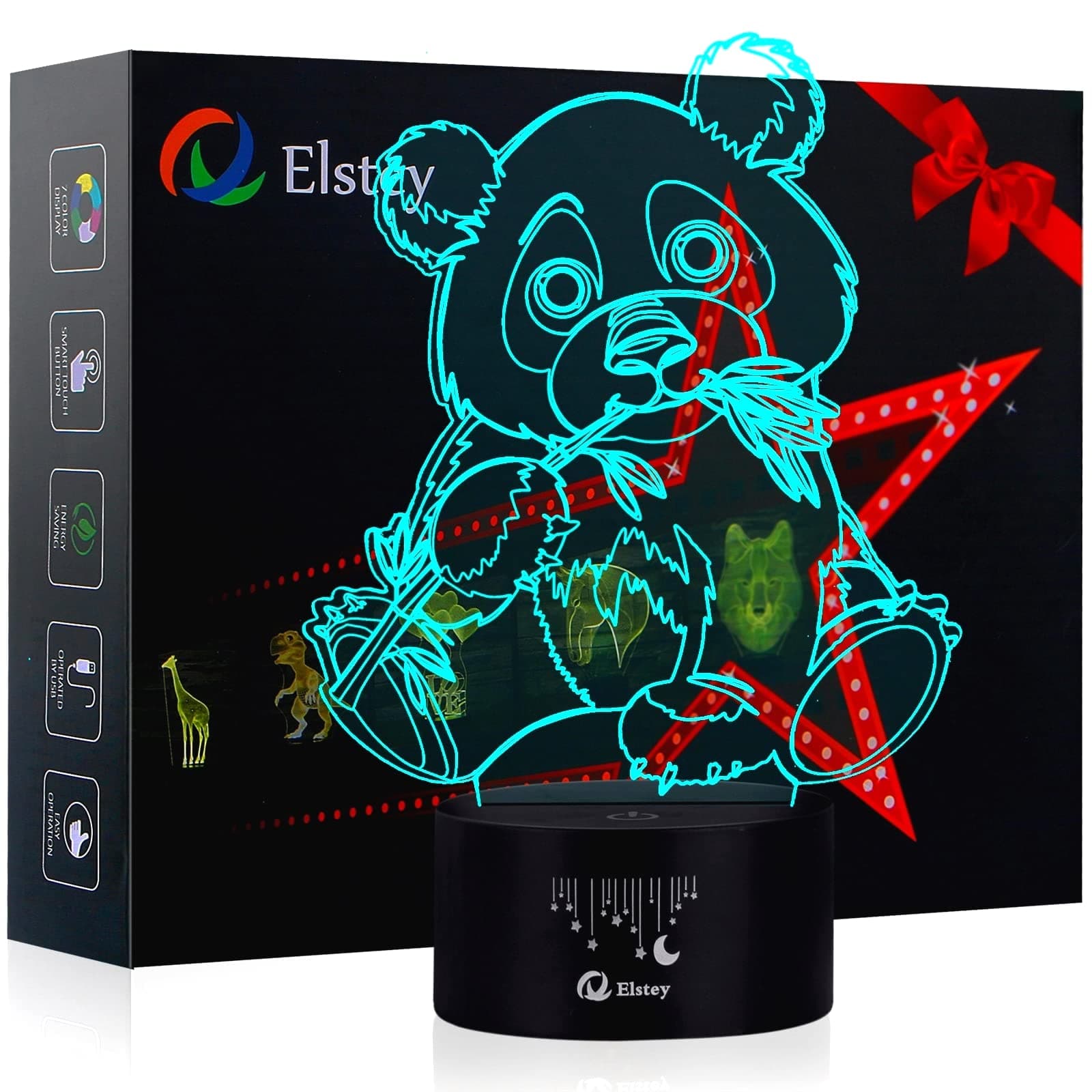 Giant Panda Bear 3D Illusion Lamps, Elstey 7 Color Changing Touch Table Desk LED Night Light Great Gifts for Kids
