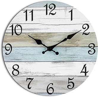 CHYLIN ZASTION Wall Clock Silent Non Ticking Wall Clocks Battery Operated, Rustic Coastal Country Clock Decorative for Bathroom Kitchen Bedroom Living Room(10 Inch)