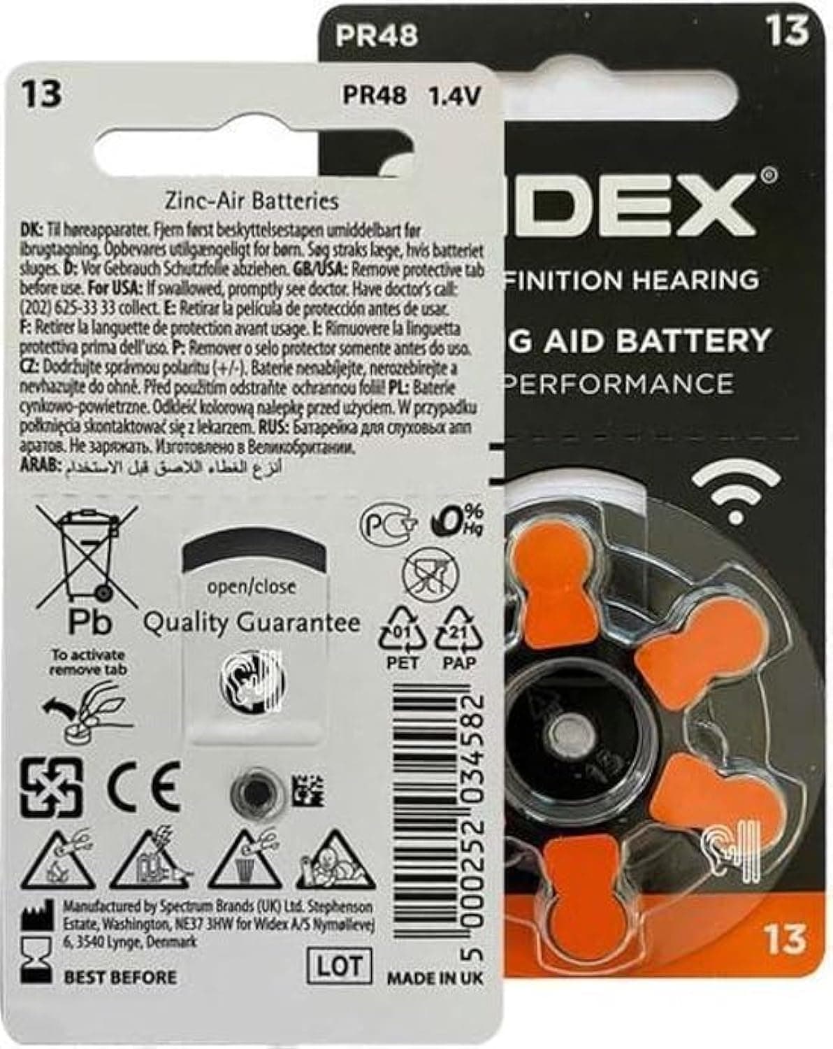 hearing aid battery Size 13 (PR48) (10 Packet=60 Batteries)