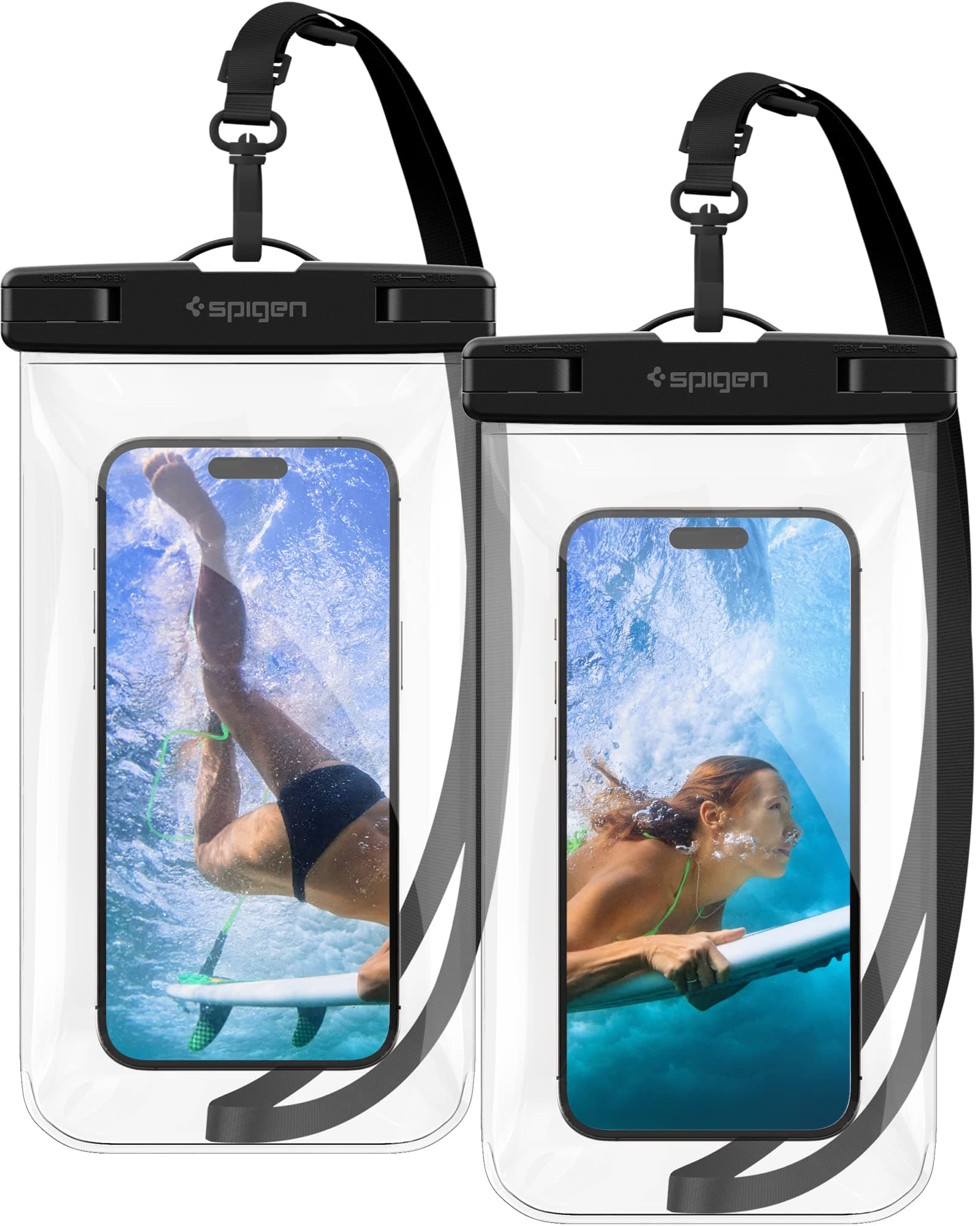 Spigen Waterproof Mobile Pouch for iPhone, Samsung Galaxy, Google Pixel and All Other Smartphones up to 8.2 Inches, Mobile Waterproof Case Pouch IPX8 Certified, (Pack of 2, A601) - Crystal Clear