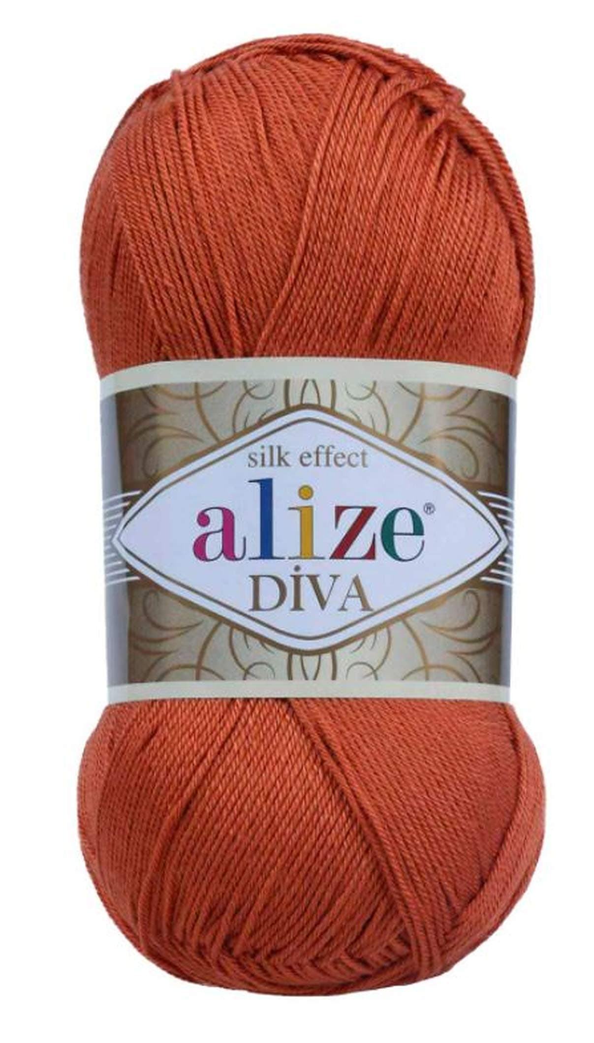 Alize Diva Silk Effect 100% Microfiber Acrylic Sport Yarn 1 Ball skeins 100gr 383yds Color (36 - Terra)