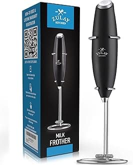 Zulay KitchenExecutive Series Milk Frother Wand - Upgraded & Improved Stand - Ideal Coffee Gift - Coffee Frother Handheld Foam Maker for Lattes - Electric Milk Frother Handheld for Cappuccino
